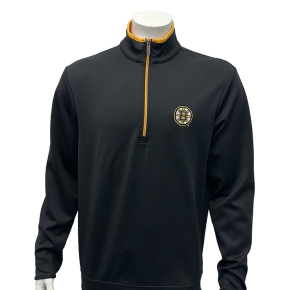 Boston Bruins NHL 1/4 Zip Pull Over Black Yellow Embroidered Jacket Antigua MD - Picture 4 of 9